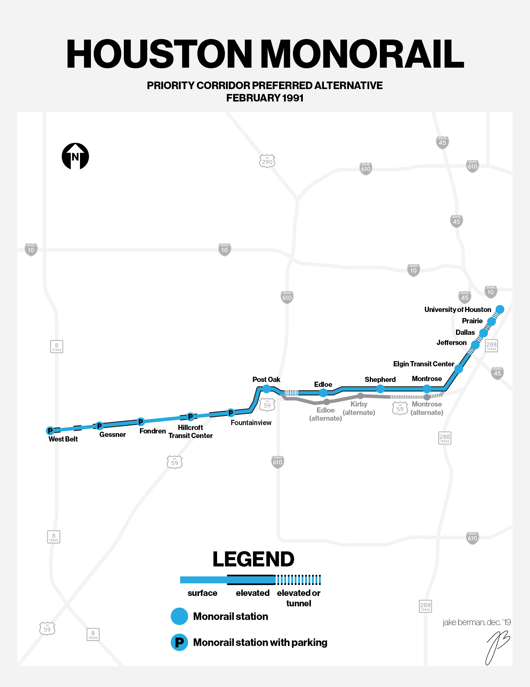 I drew a map of the 1991 monorail plan that got canceled at the last minute. : rhouston