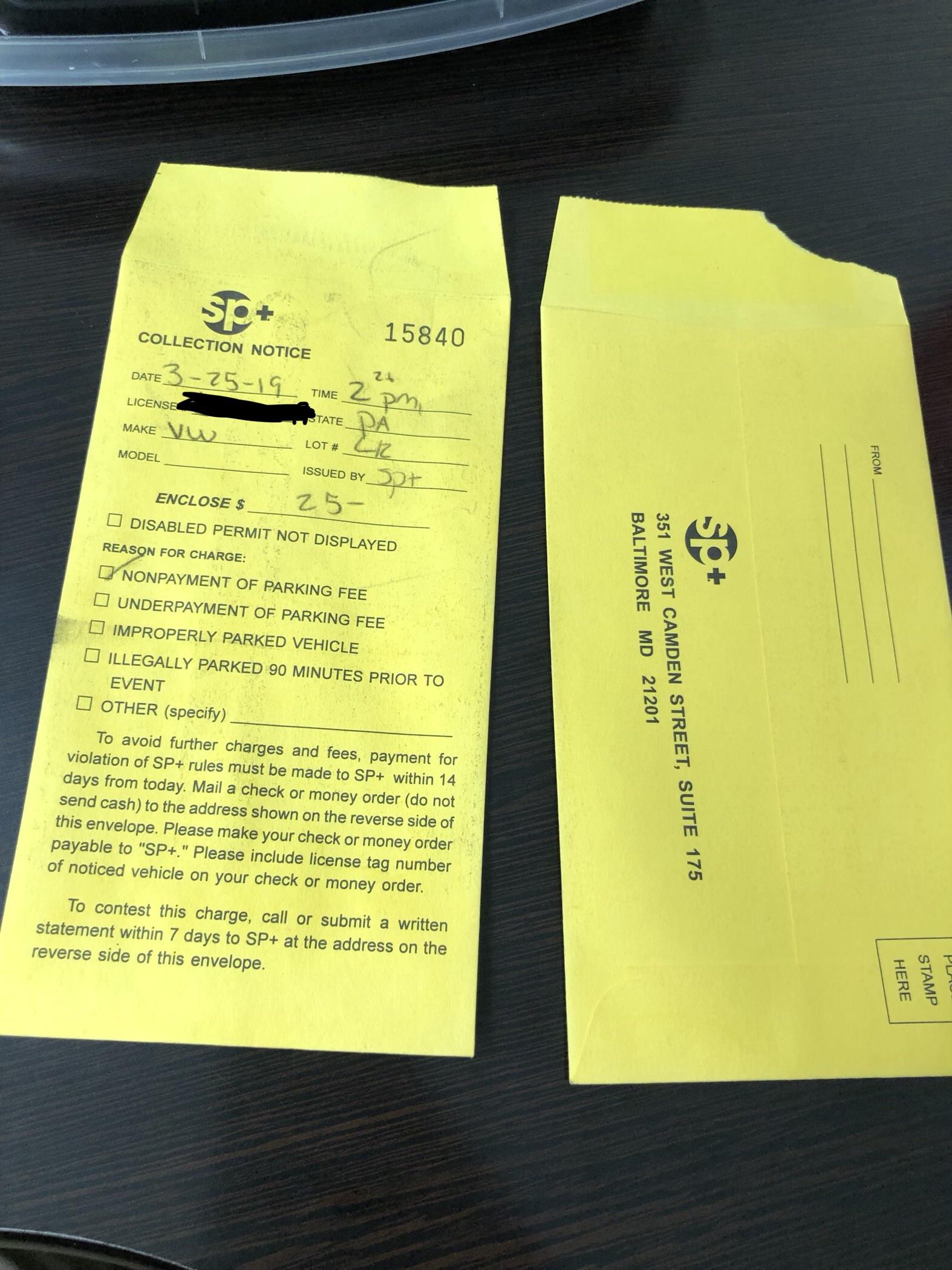 Is this a legit Parking violation from SP+ : rbaltimore