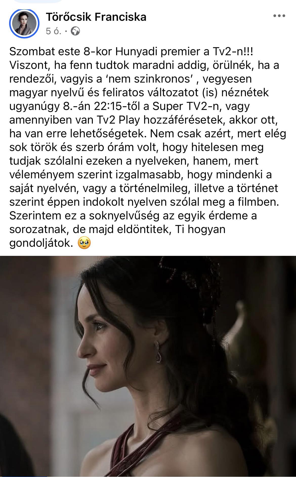 Töröcsik Franciska, Hunyadi sorozat és a szinkron esete : rkibeszelo_show