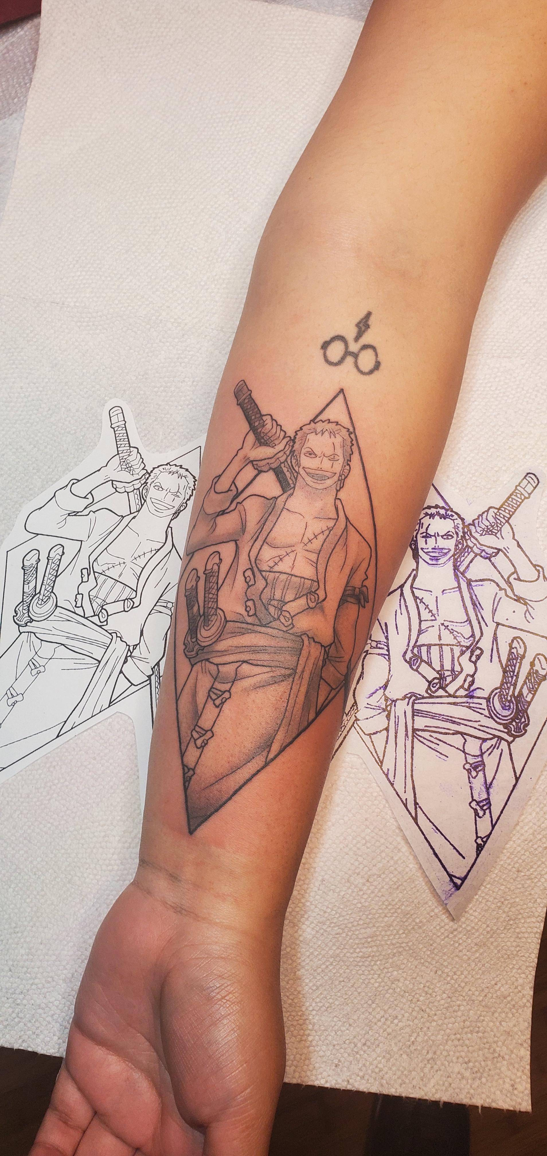 First Anime Tattoo Roronoa Zoro One Piece By Lea Ligot Las Vegas Nv Tattoos