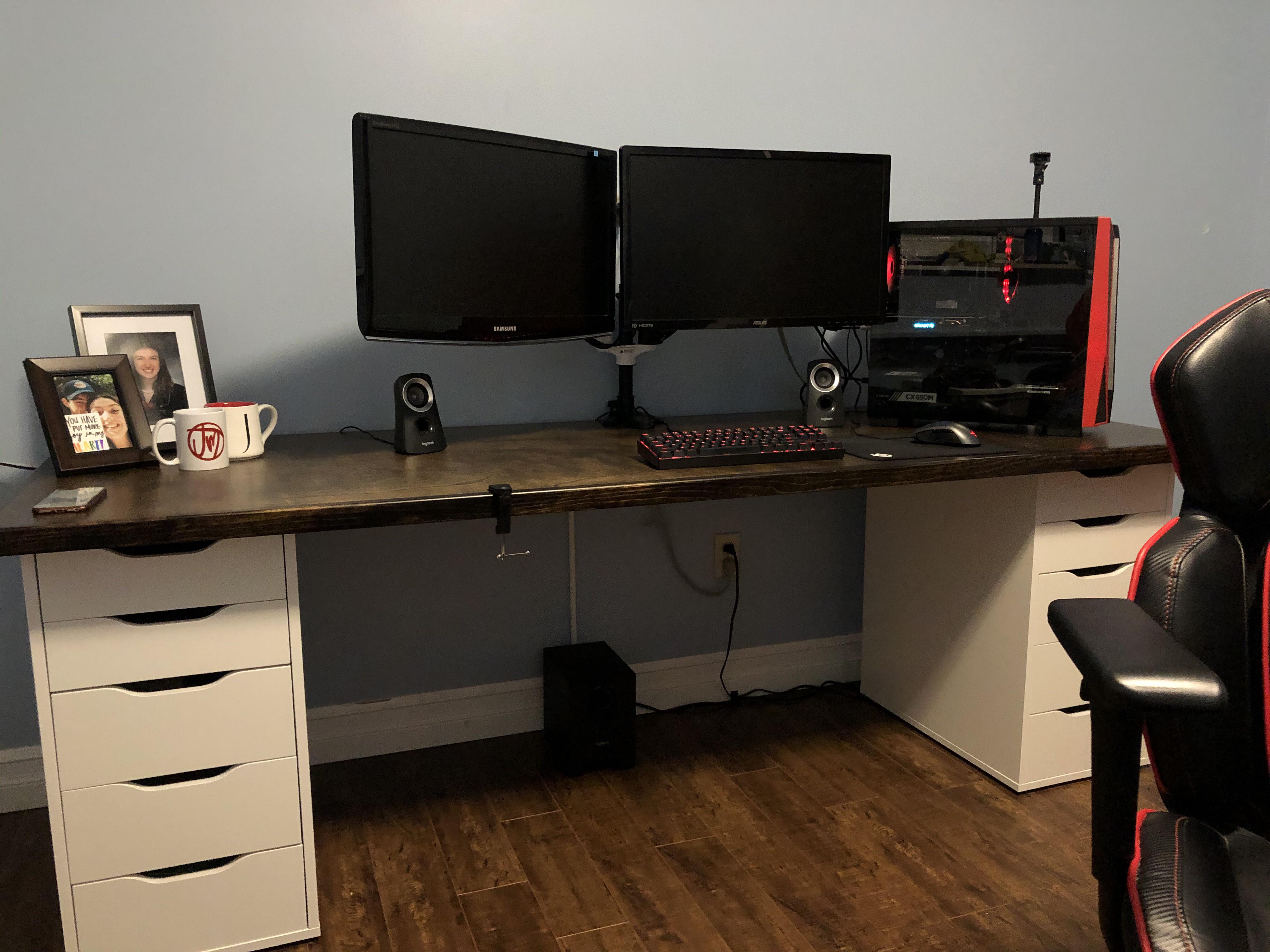 Items used are linked below; Custom Made Tabletop With Ikea Alex Drawers Battlestations