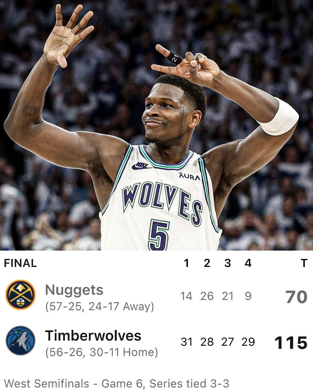 THE WOLVES DEFEAT THE NUGGETS BY 45 IN GAME 6 That Is The Largest Win 