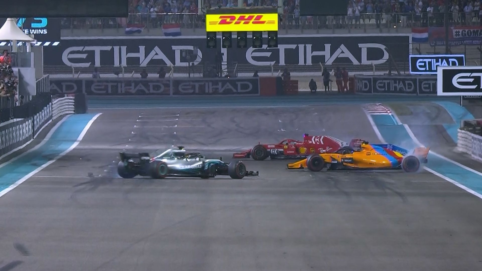 Bottas Grosjean Collide At The End Of The Straight Formula1