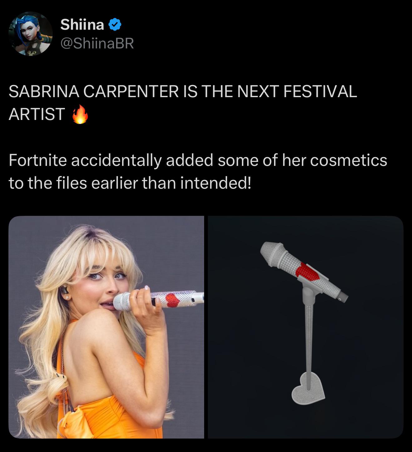 Sabrina Carpenter is the next Festival Artist Via Shiina! : rFortniteLeaks