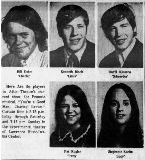 16-year-old Willem Dafoe featured in The Post-Crescent for playing the lead role in You’re a Good Man, Charley Brown, Appleton, Wisconsin, 1972