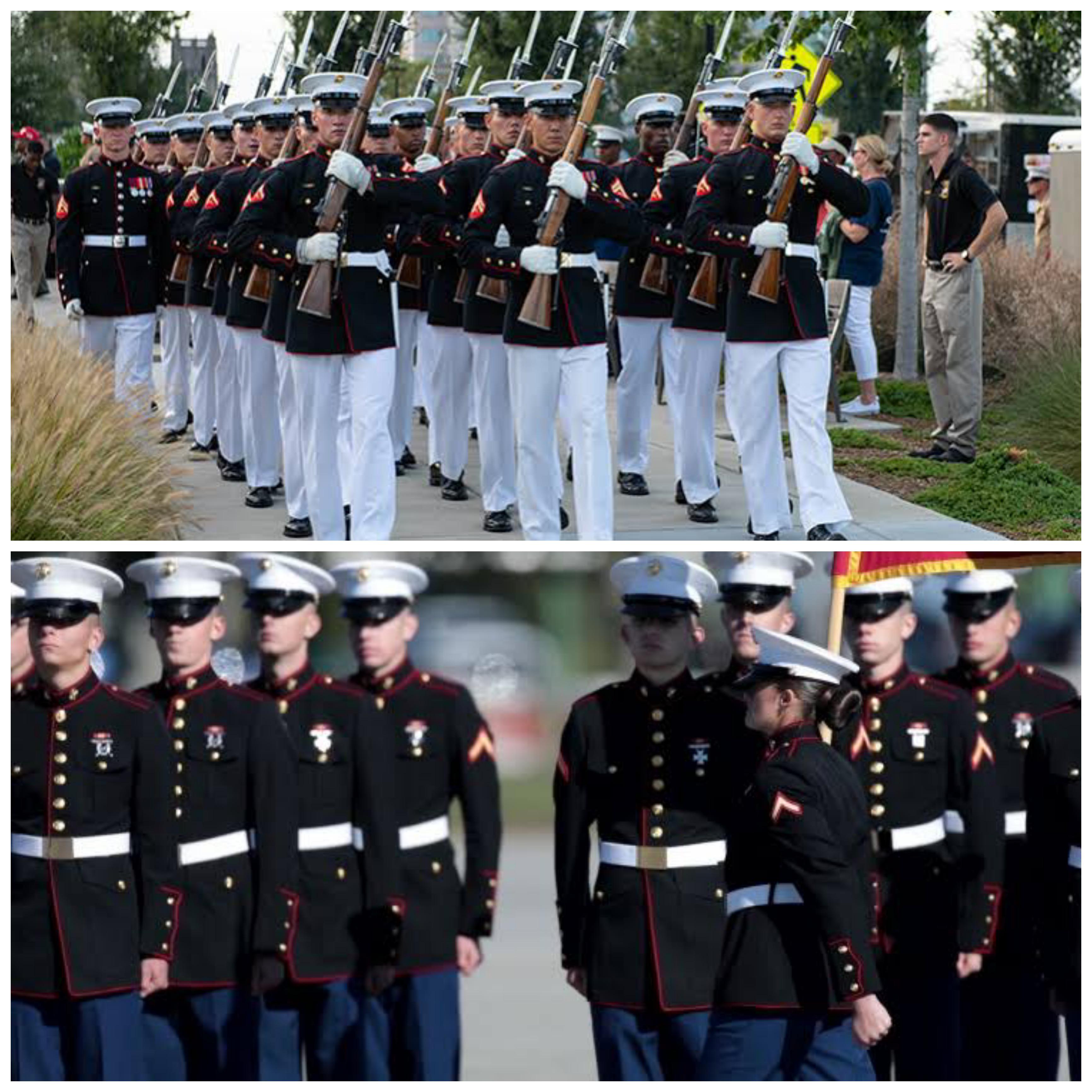 I see Marines both wear blue and white pants for full dress uniforms. In  which case they use which? : runiformporn