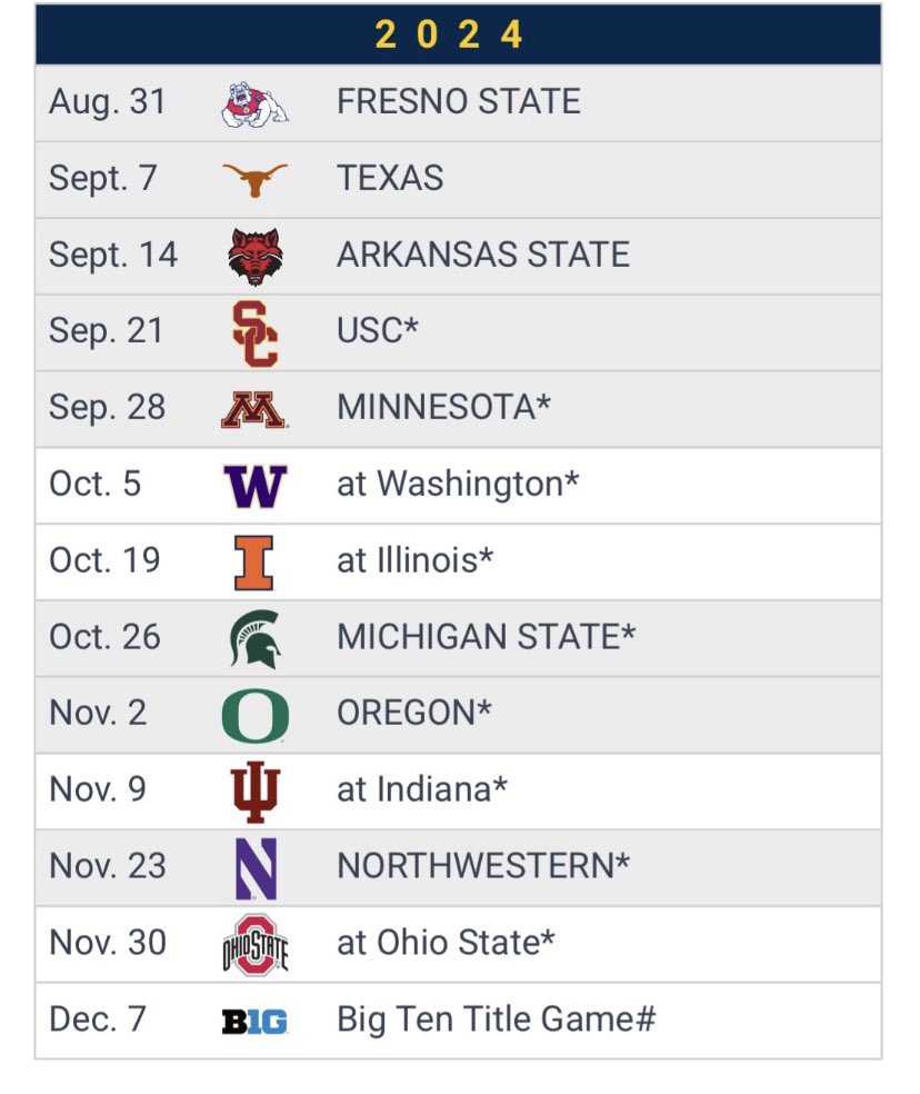2024 Official Michigan Football Schedule R 