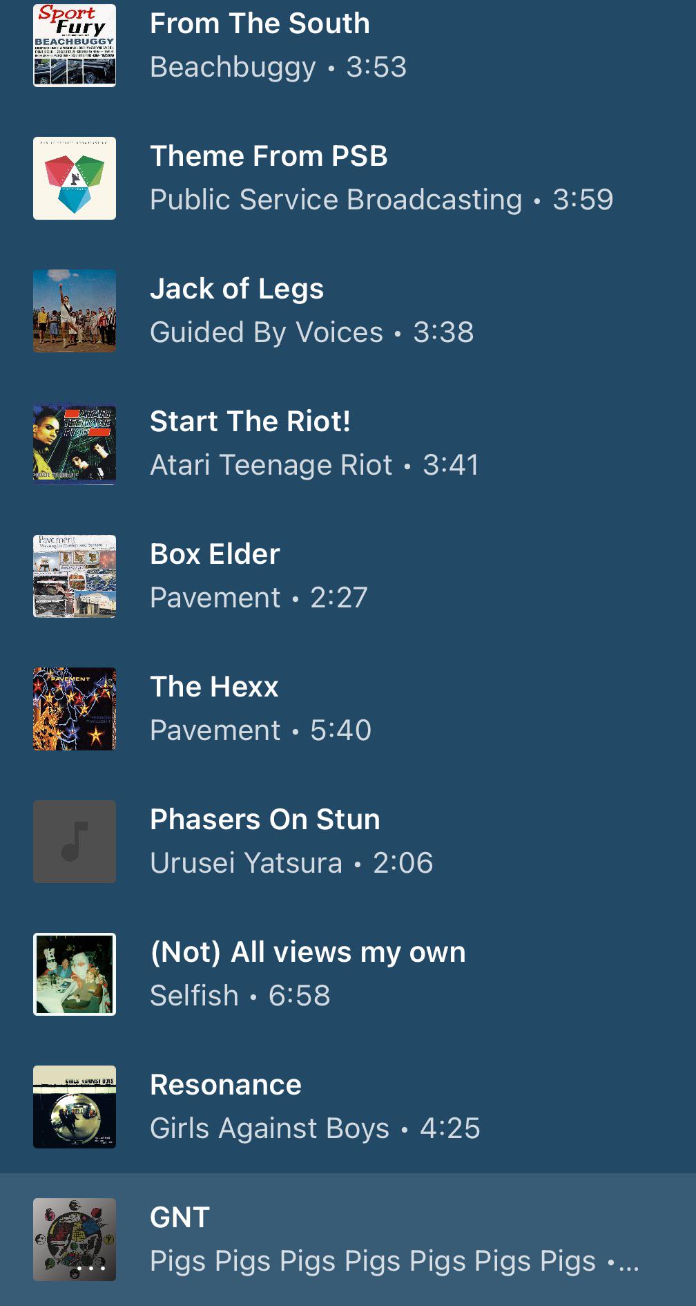 Whats your Music Playlist like? Give me your playlists last ten songs: :  rGenX