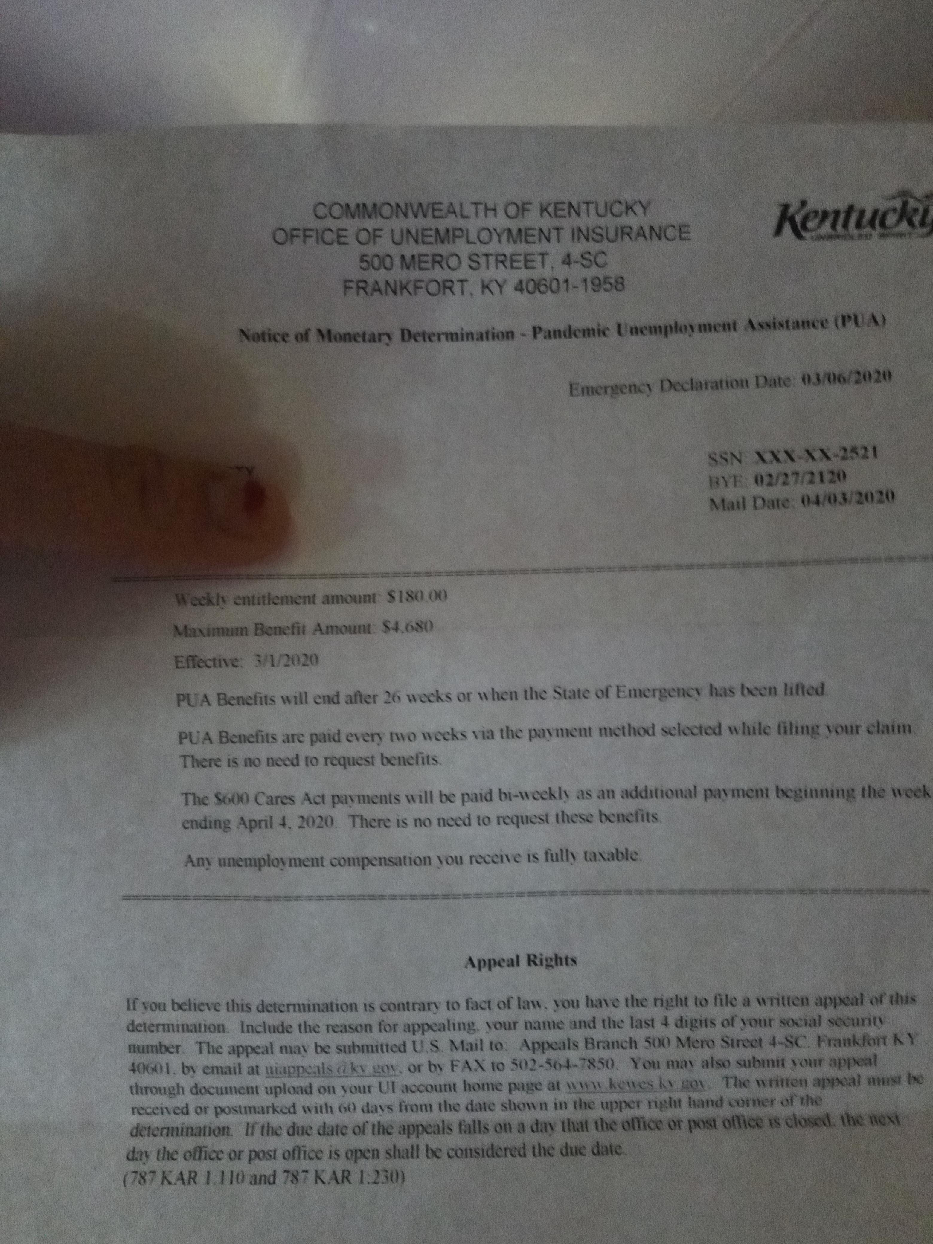Pua Unemployment Approval Letter Just Thought I Would Share Hope With You Guys Coronavirus Ky