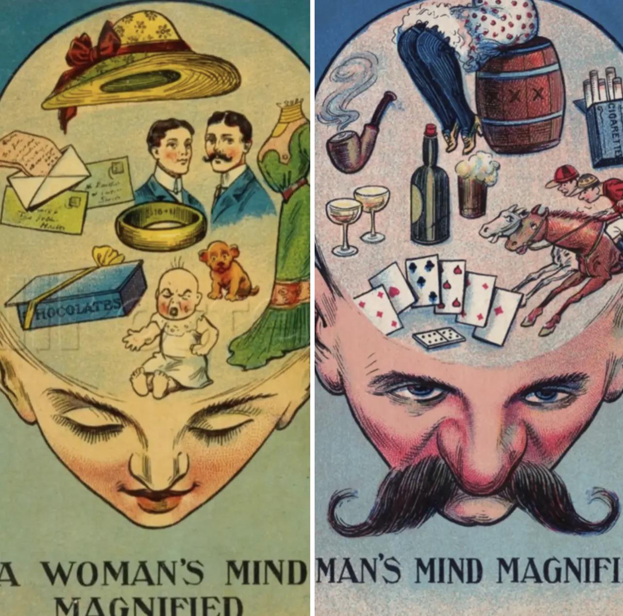 A Mente de uma Mulher Ampliada e A Mente de um Homem Ampliada Gravuras em madeira de Mary Evans Picture Library. 1905. : rHistoricalCapsule