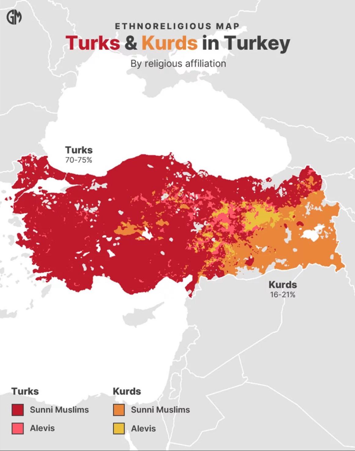 Turks and Kurds in Turkey : rMapPorn