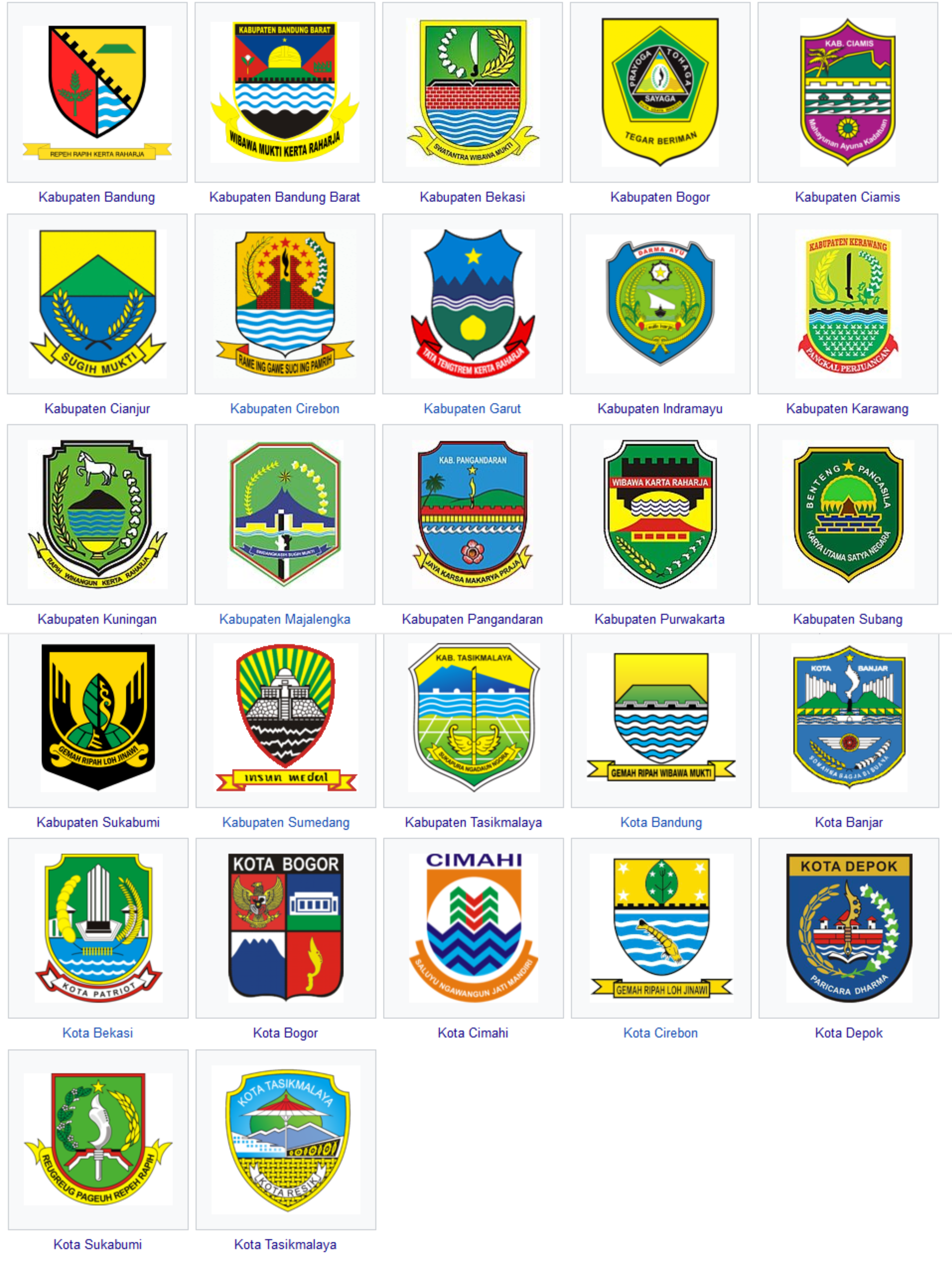 Logo Of City And Regency In Jawa Barat Indonesia