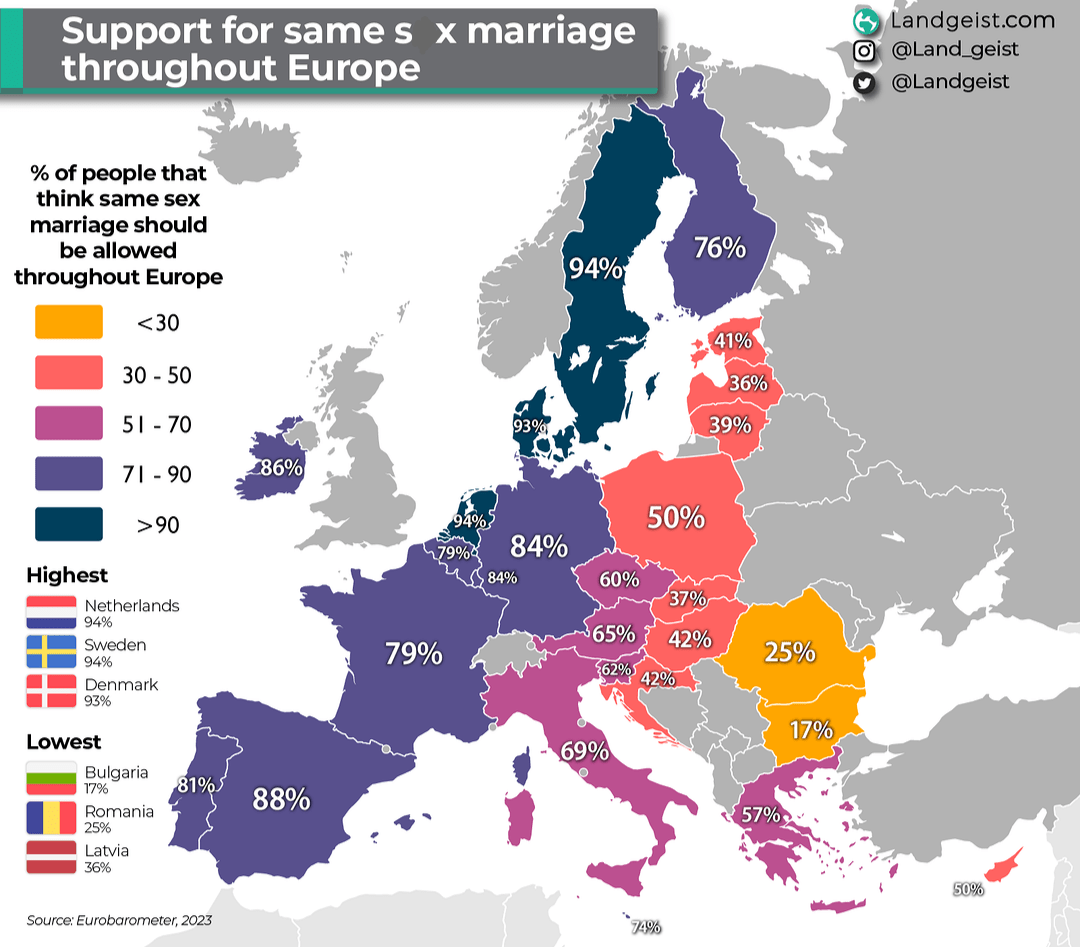 Support for same sex marriage throughout Europe: : rMaps