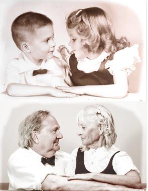 I helped my dad and his twin sister recreate this photo from 1954 for their 75th birthday