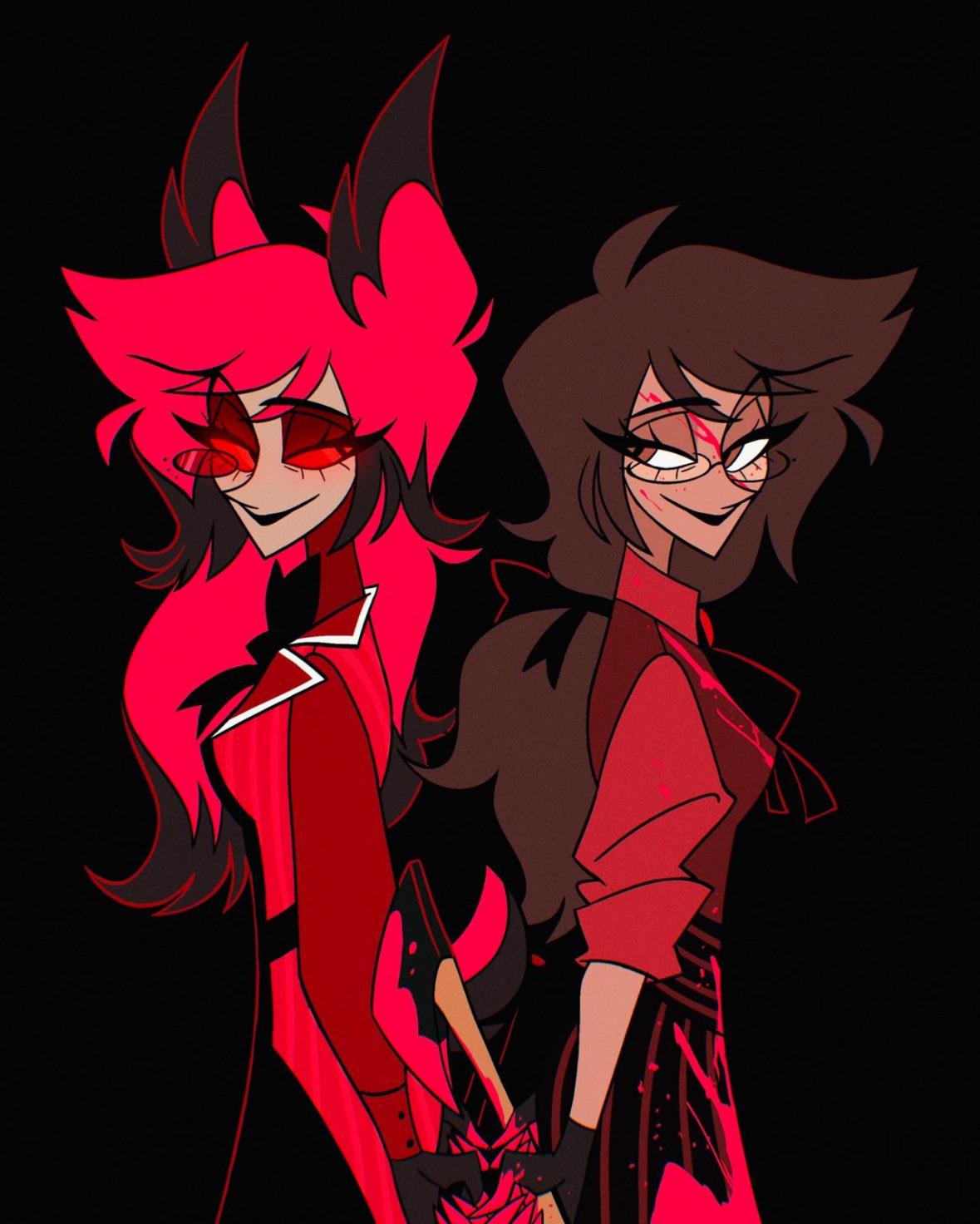 Me encanta esta versión AU de Alastor, ¿cuál es el nombre femenino de ella?  Por defecto, la llamé Aly. : rhazbin