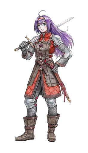 Fire Emblem 10 Mia armor redesign; A bit more casual with an unusual gambeson and leather combination but I honestly like the way it looks! Drawn with colored pencils and ink. (art by me)