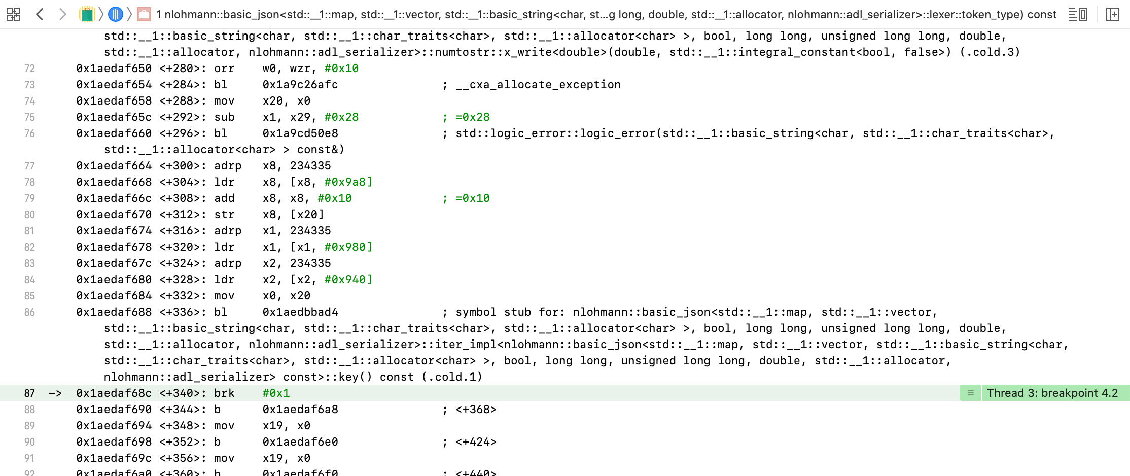 xcode - Unknown breakpoint in nlohmannjson framework - Stack Overflow