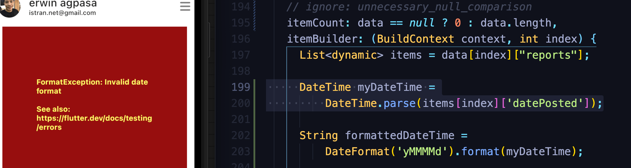 dart - Handling Data Time parse Error in flutter - Stack Overflow