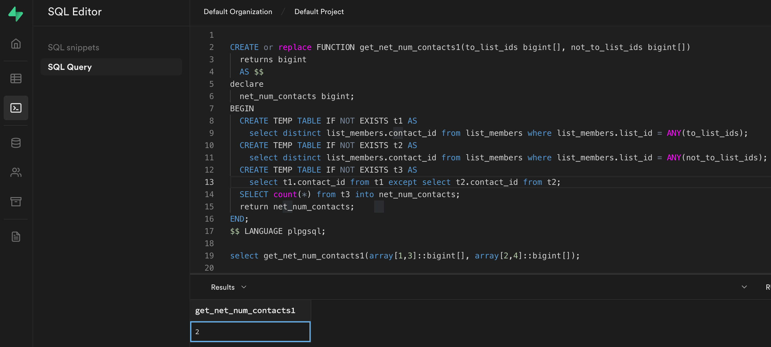 2023-02-16 20:41:25Z. function works in supabase sql editor. 
