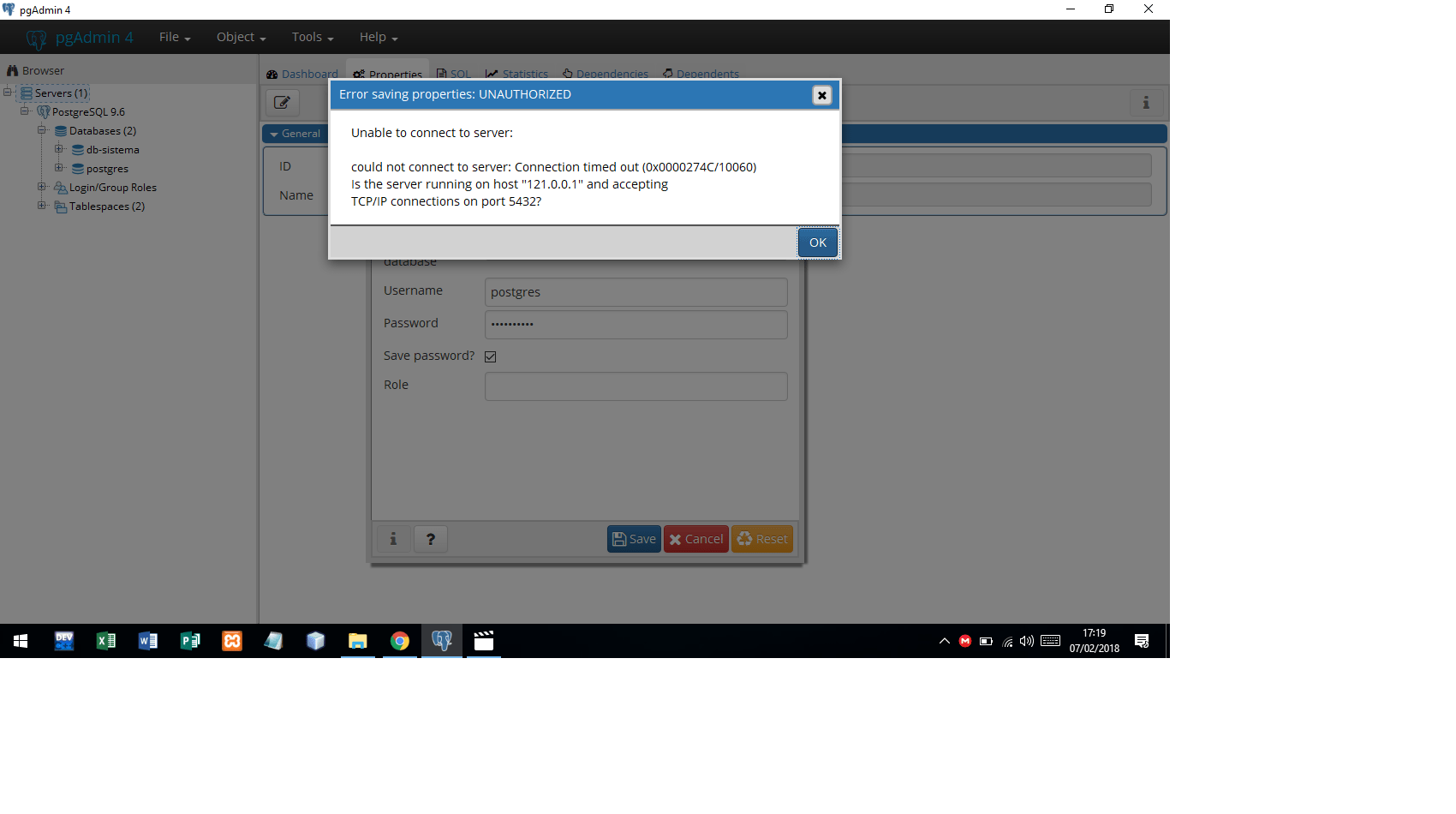 es que voy a hacer las practicas en PostgreSQL y me sale el siguiente error...