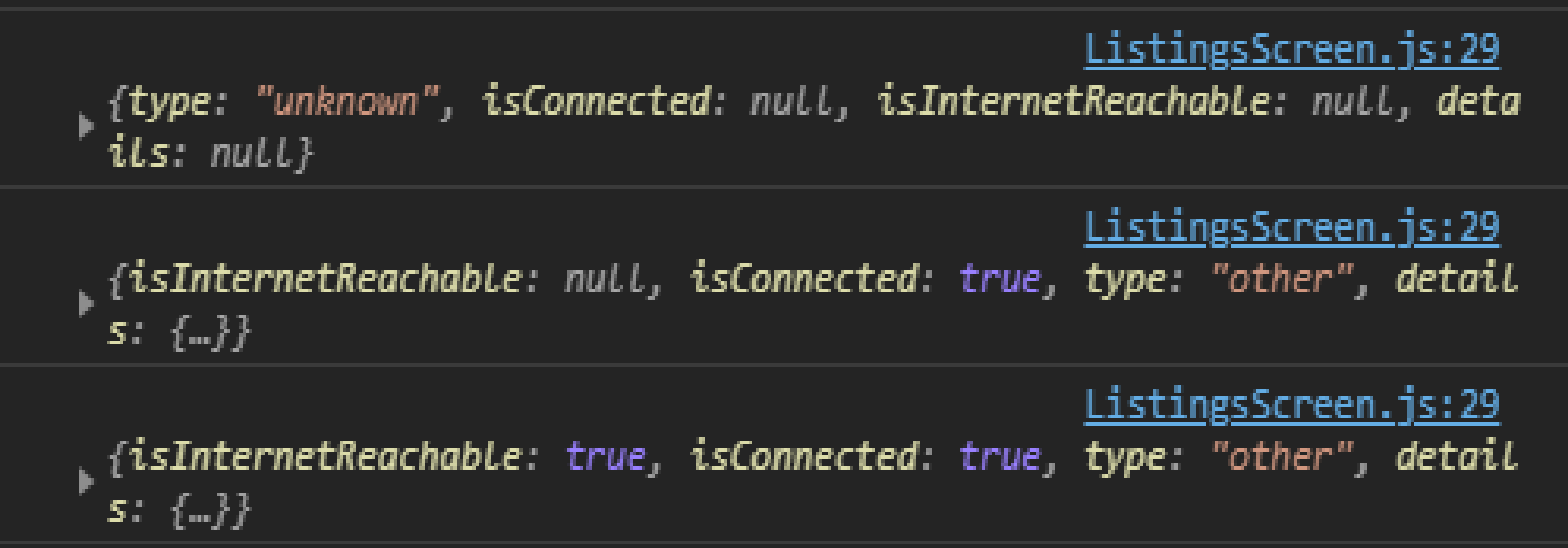 logs for netInfo hook. 