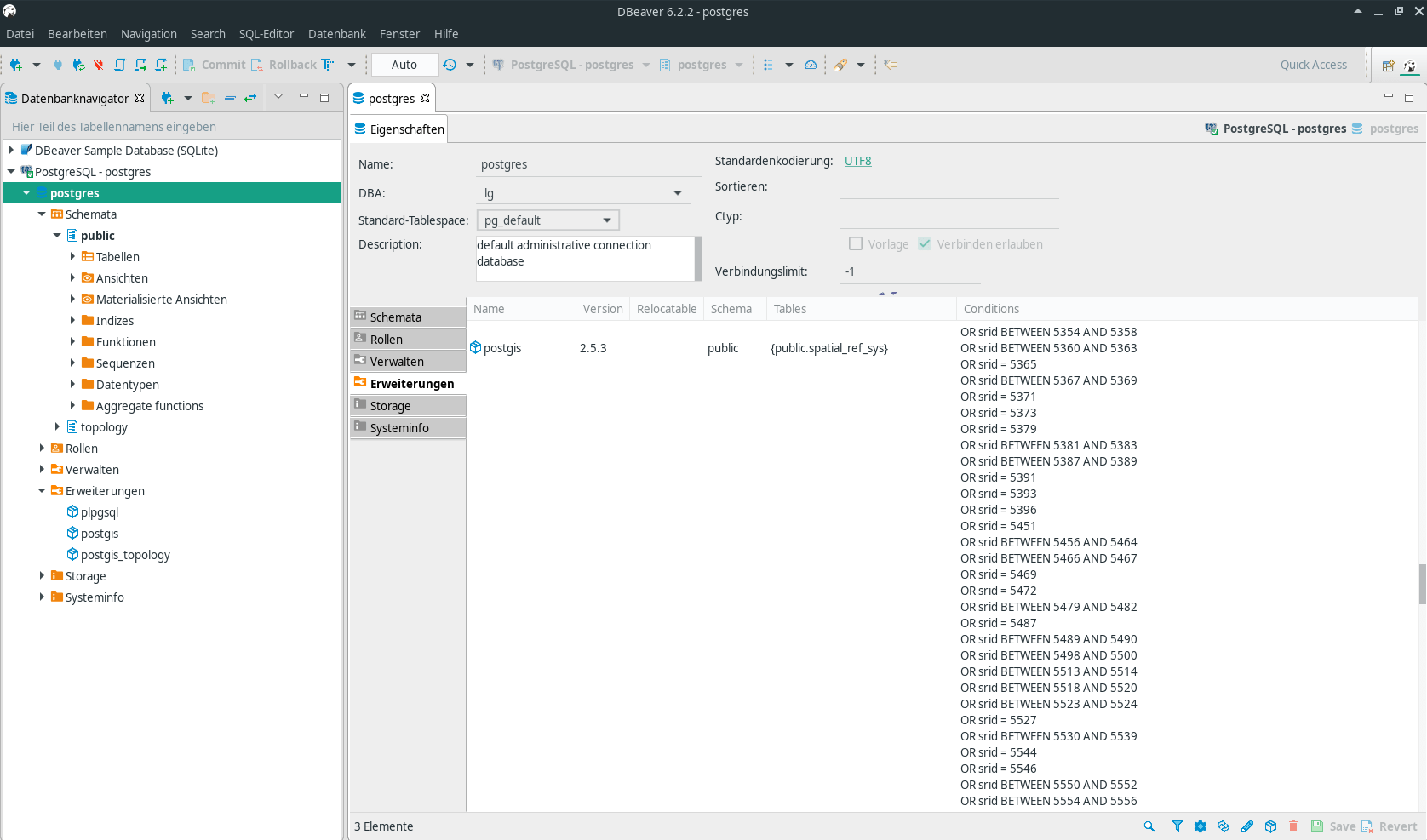Screenshot of the extension installed to the DB. 
