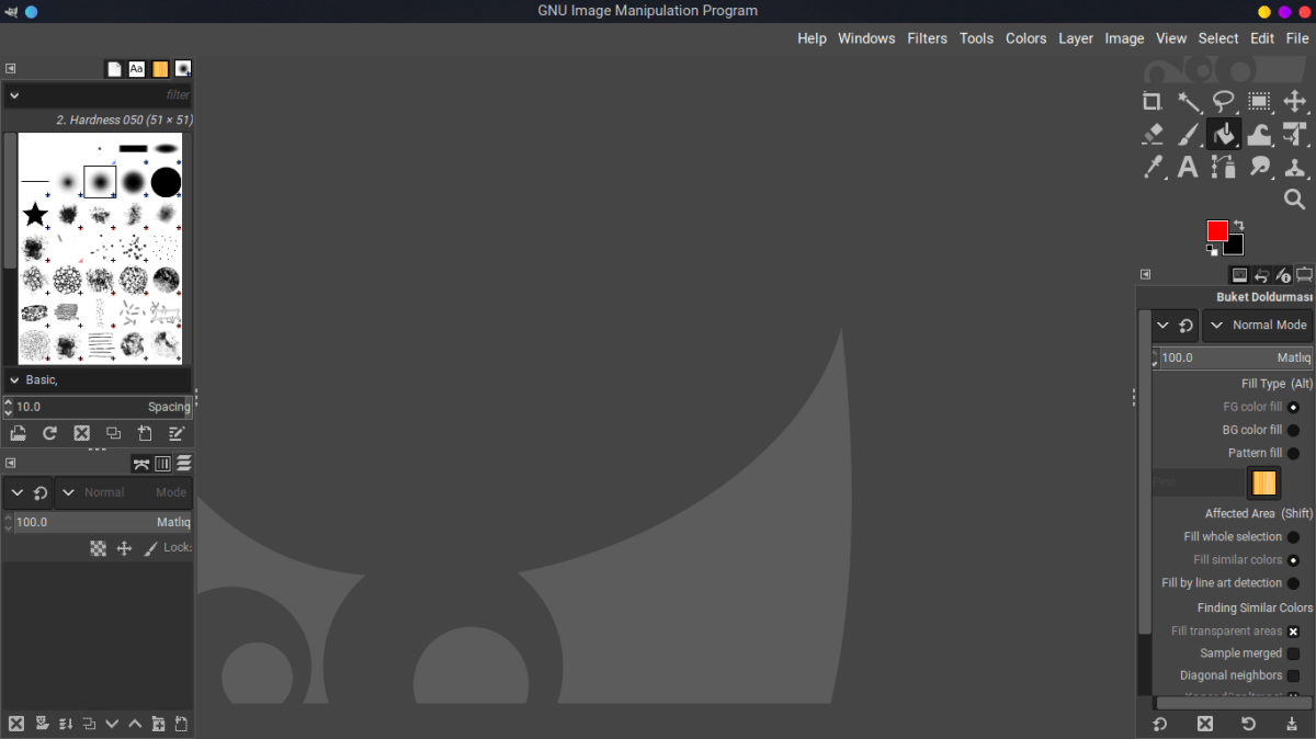 Gimp menus are right aligned, and the position of toolboxes seem like mirrors of the way vanilla gimp works.