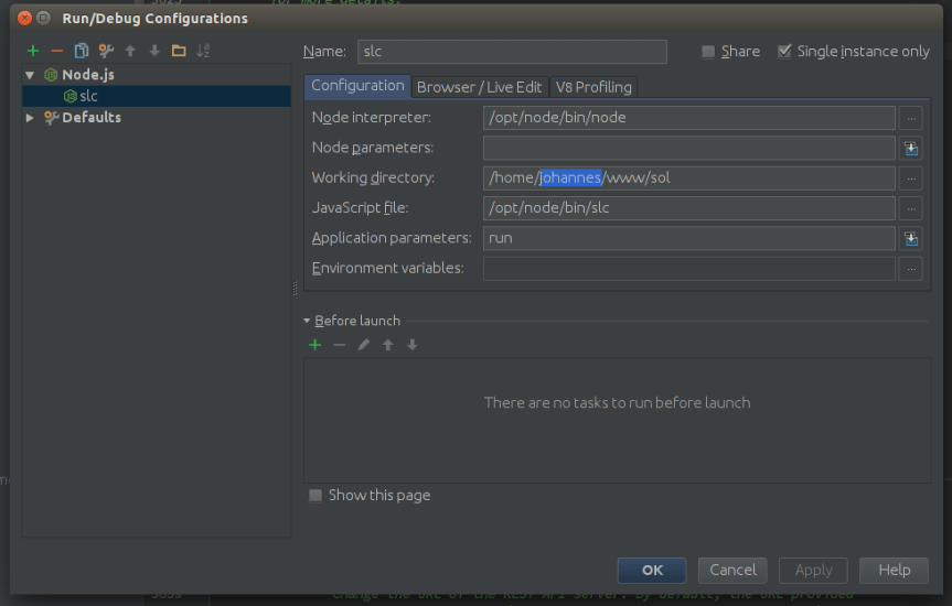 Configuration in WebStorm for Loopback
