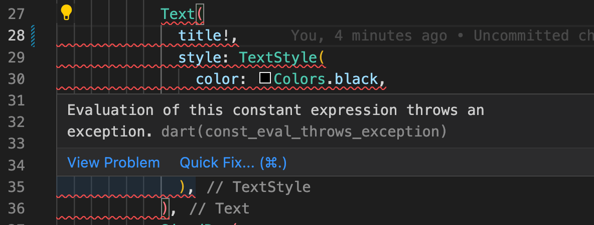 error screenshot widget props