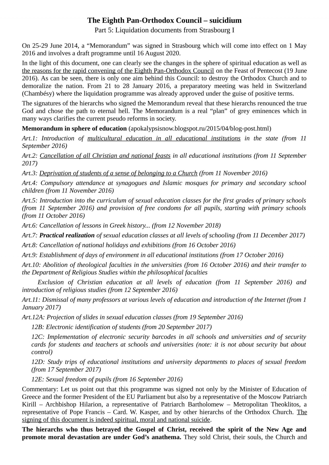 Was A New World Religion Memorandum Signed In Strasbourg