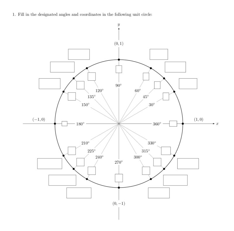 Blank Unit Circle Quadrant I - Desktop Sunset Patterns for Desktop