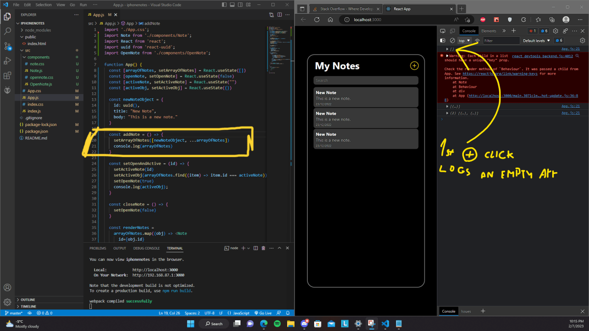 screenshot for the array problem