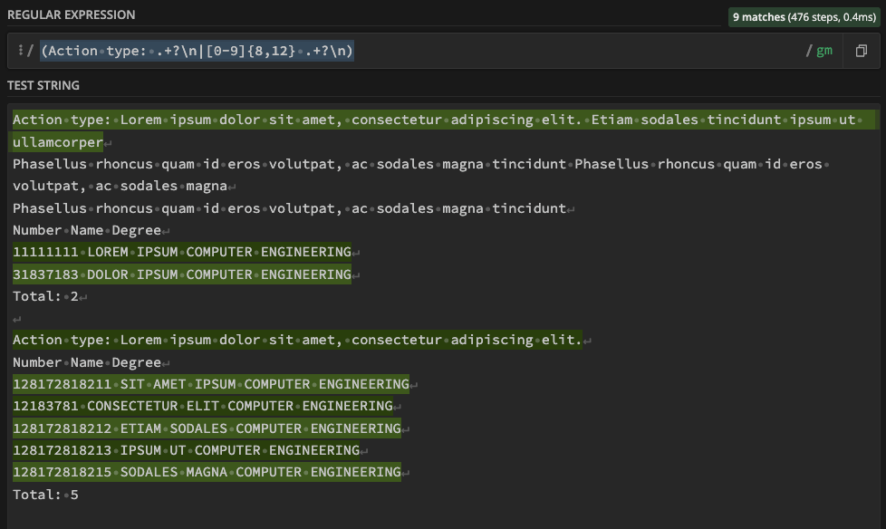 Regex 101 image of my example