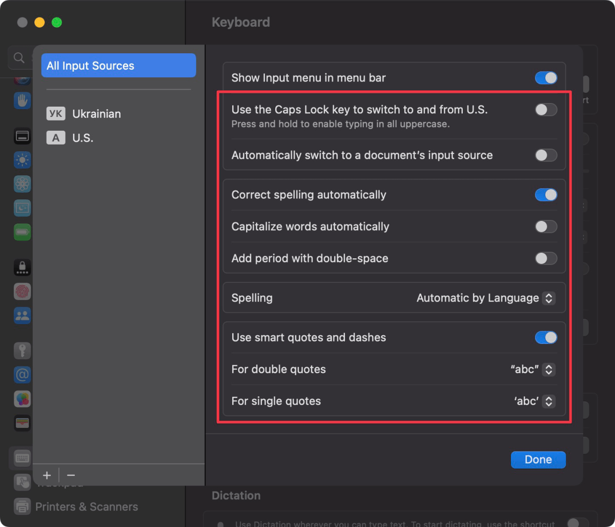 input sources settings