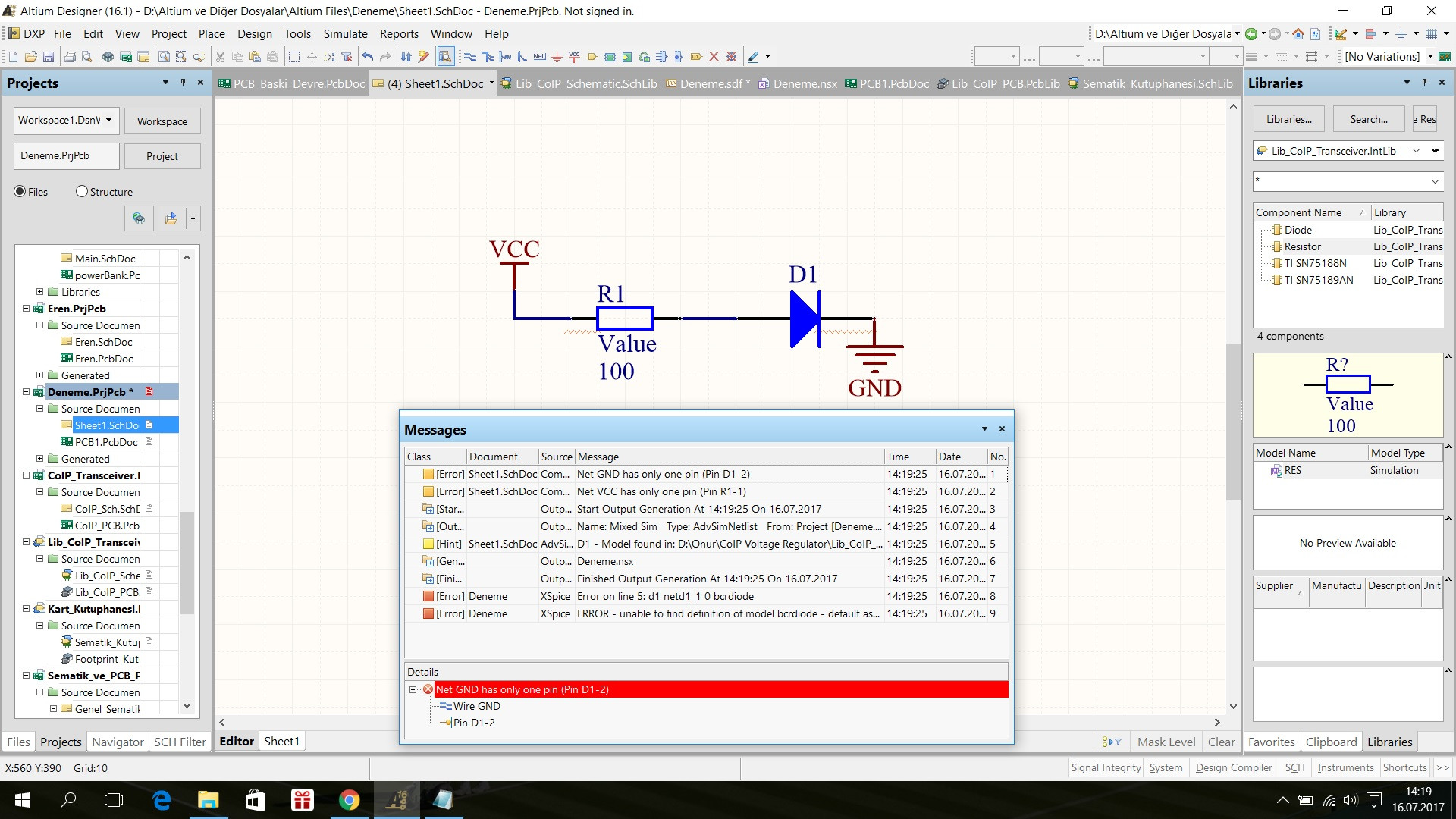 Simulation Models And Schematic Simulation Errors In Altium