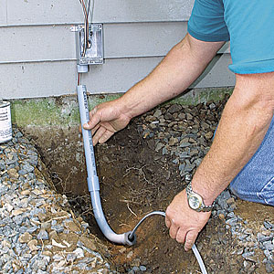 Run electrical wires underground to reach sheds, lights, patios and other locations, following safe wiring practices. Run New Electrical Wiring In Backyard From Existing Wall Outlet Home Improvement Stack Exchange
