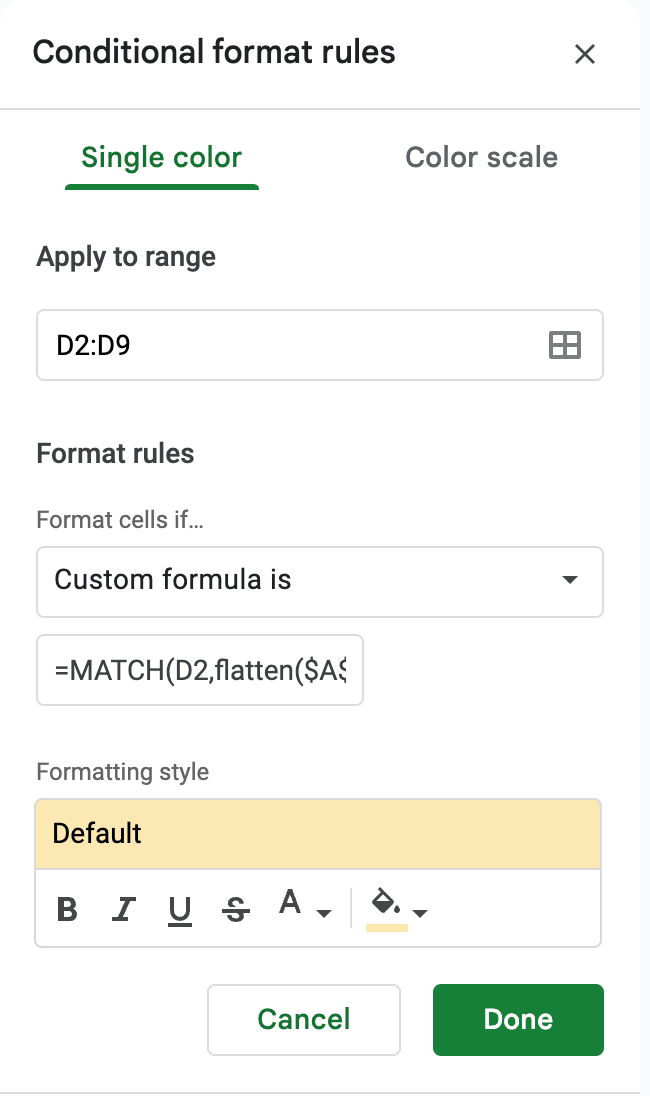 Conditional formatting rule