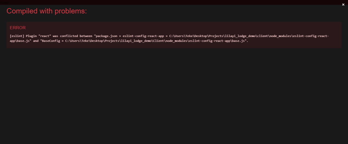 I was installing my react application and after running npm start i noticed the error below in the screenshot.