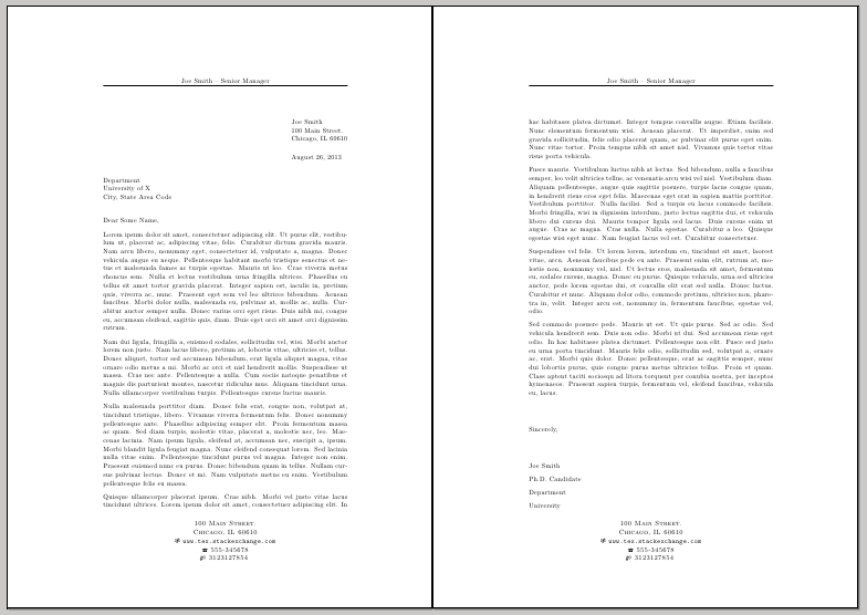 Letter Class With Header Tex Latex Stack Exchange