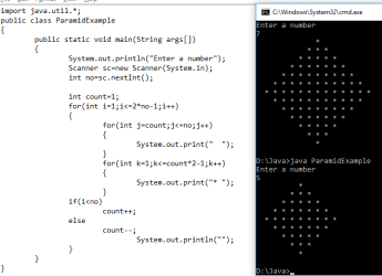 java star using diamond nested pattern loops program output stack coding variable enter
