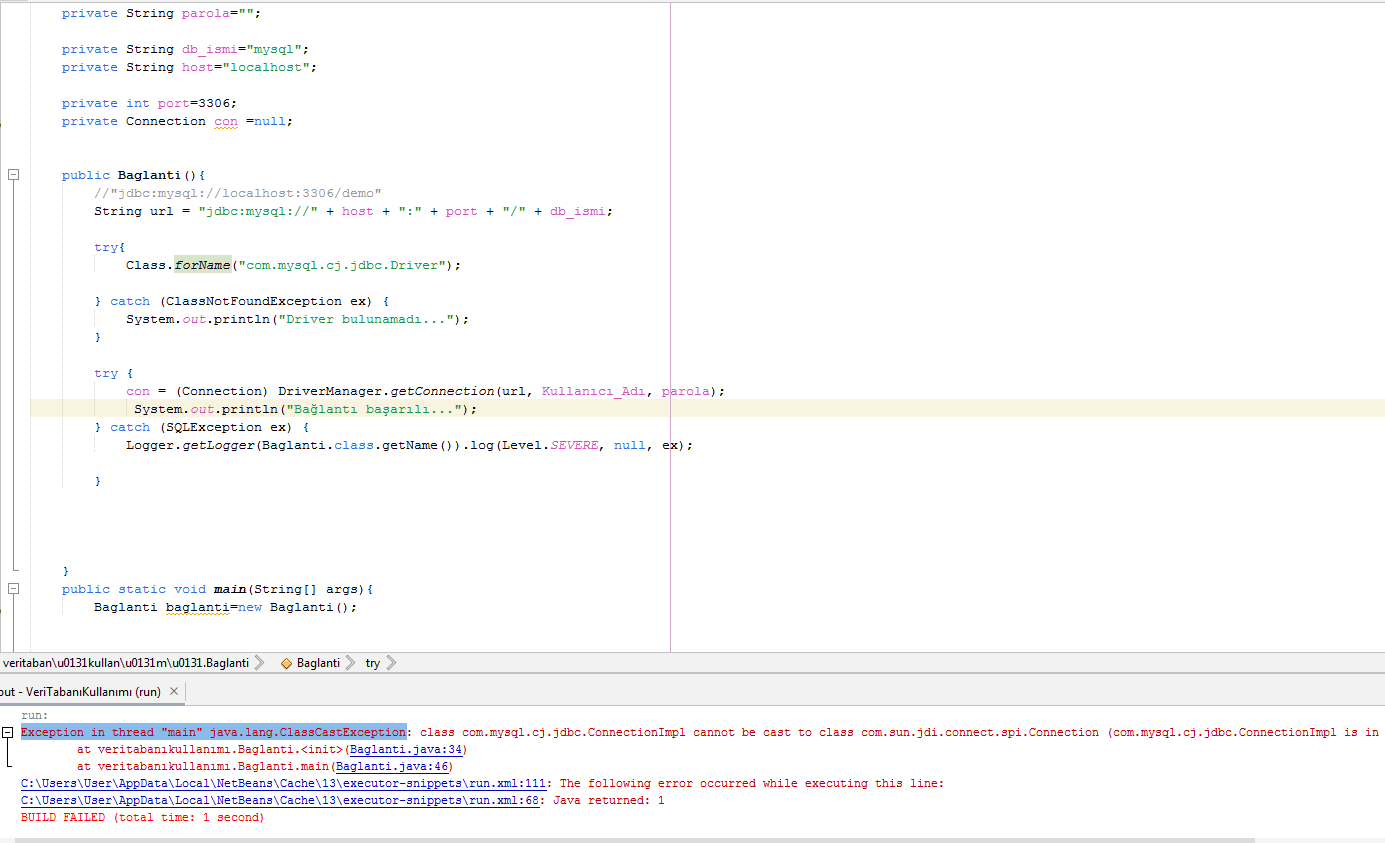 How can ı solve exception in thread "main" java.lang.classcastexception