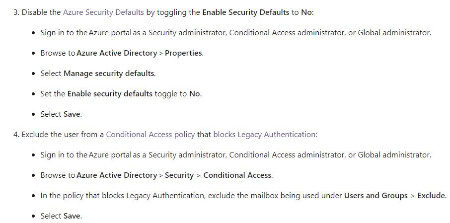 settings that block Legacy Authentication in outlook