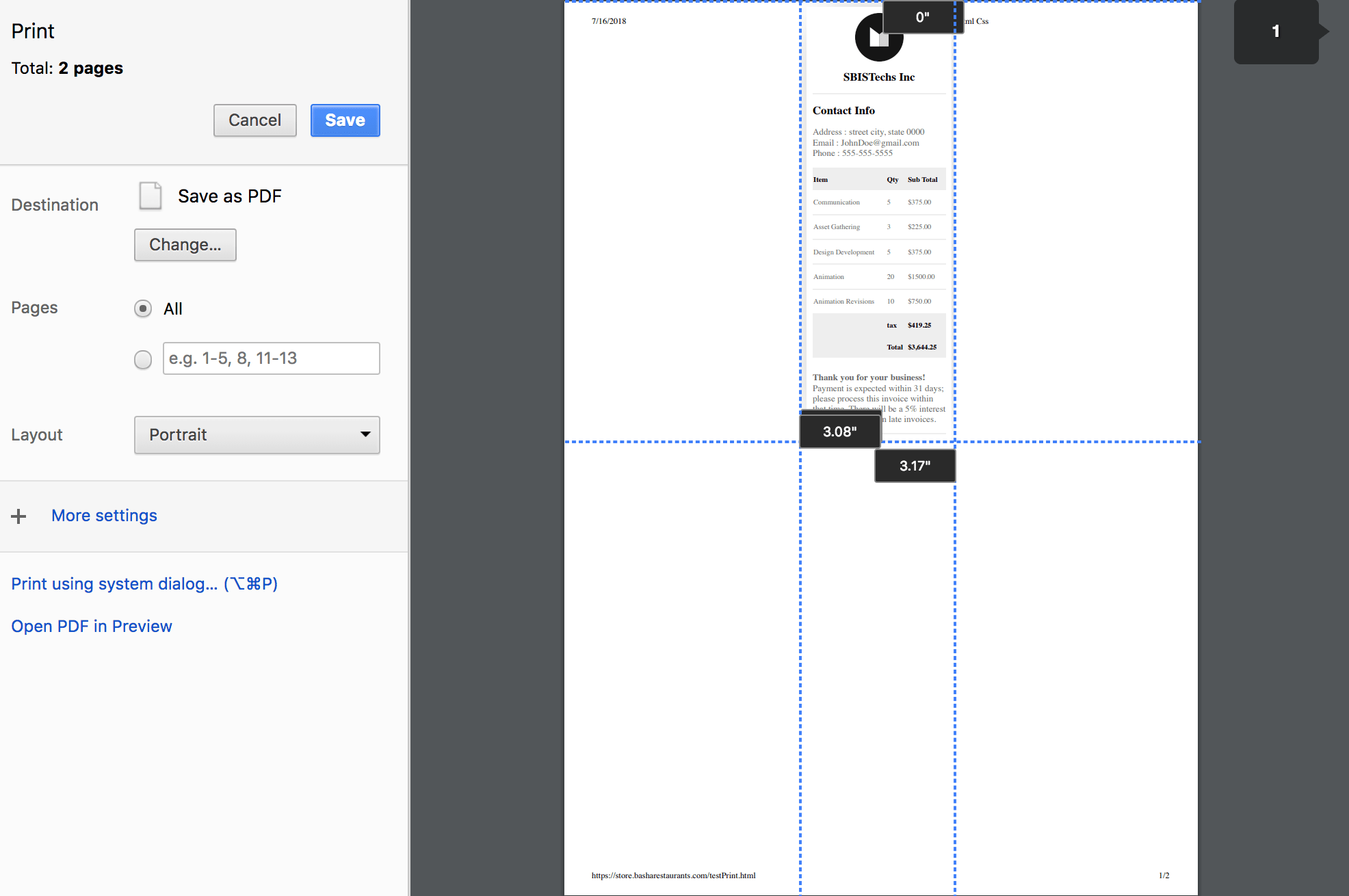 Html Css Print Out Pos Size Stack Overflow