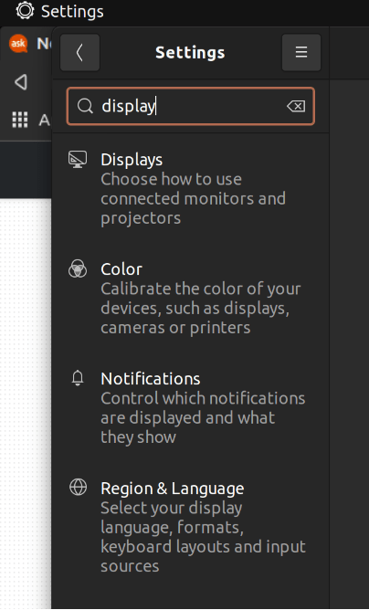 settings display here