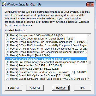 I then tried to use my personal pc (win 10) to install the client and see if it works; How Do I Completely Remove Oracle 11g Super User
