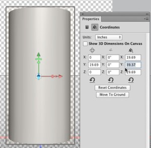 cylinder dimensions 3d object change photoshop coordinates screen cs6 mapping ps value panel properties select stack