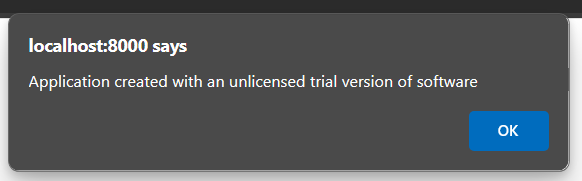 Delphi TMS Web Core - Application created with an unlicensed trial version of software