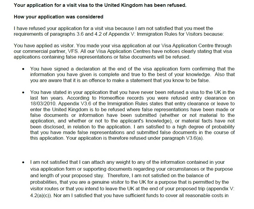 Uk Visa Refused Under 3 6 A Of Appendix V Deception Travel Stack Exchange