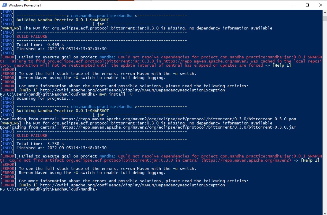 Maven Error screenshot