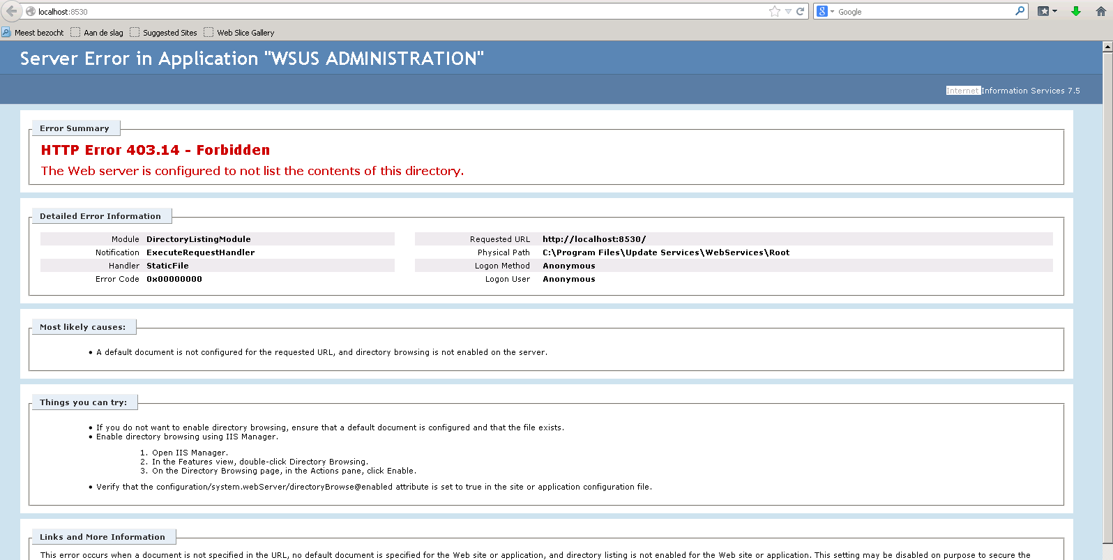 If the problem persists, try restarting iis, sql, and the update . http - WSUS server not working - Super User